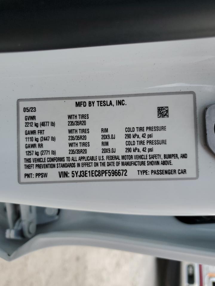 2023 Tesla Model 3 VIN: 5YJ3E1EC8PF596672 Lot: 74895424