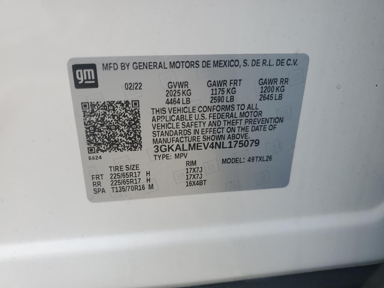 3GKALMEV4NL175079 2022 GMC Terrain Sle