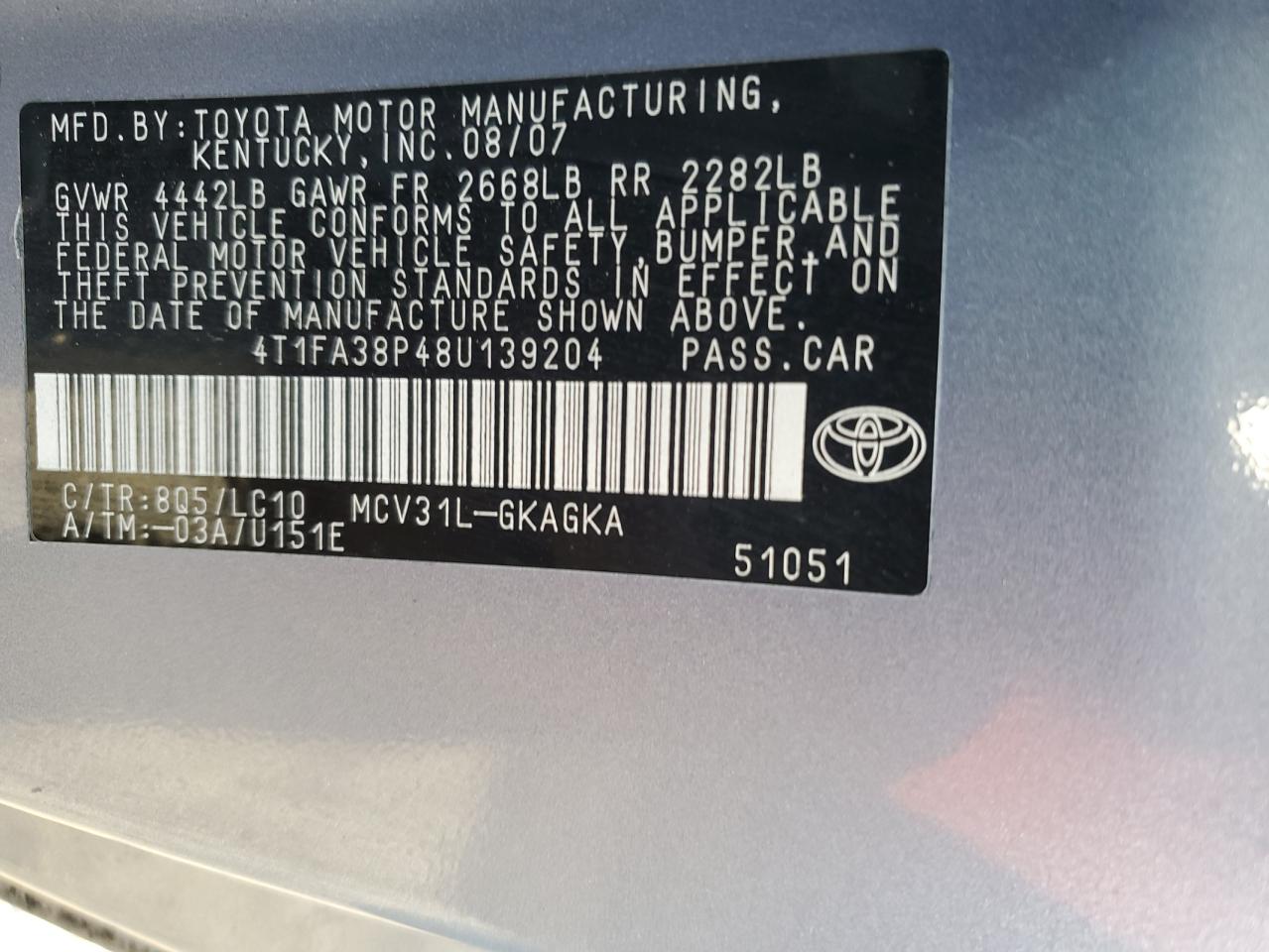 4T1FA38P48U139204 2008 Toyota Camry Solara Se