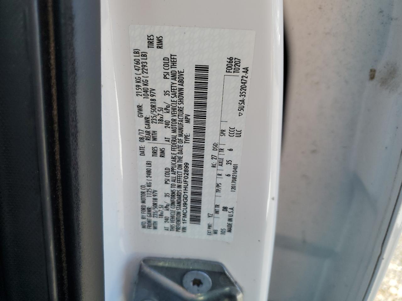 1FMCU9GD1HUF02899 2017 Ford Escape Se