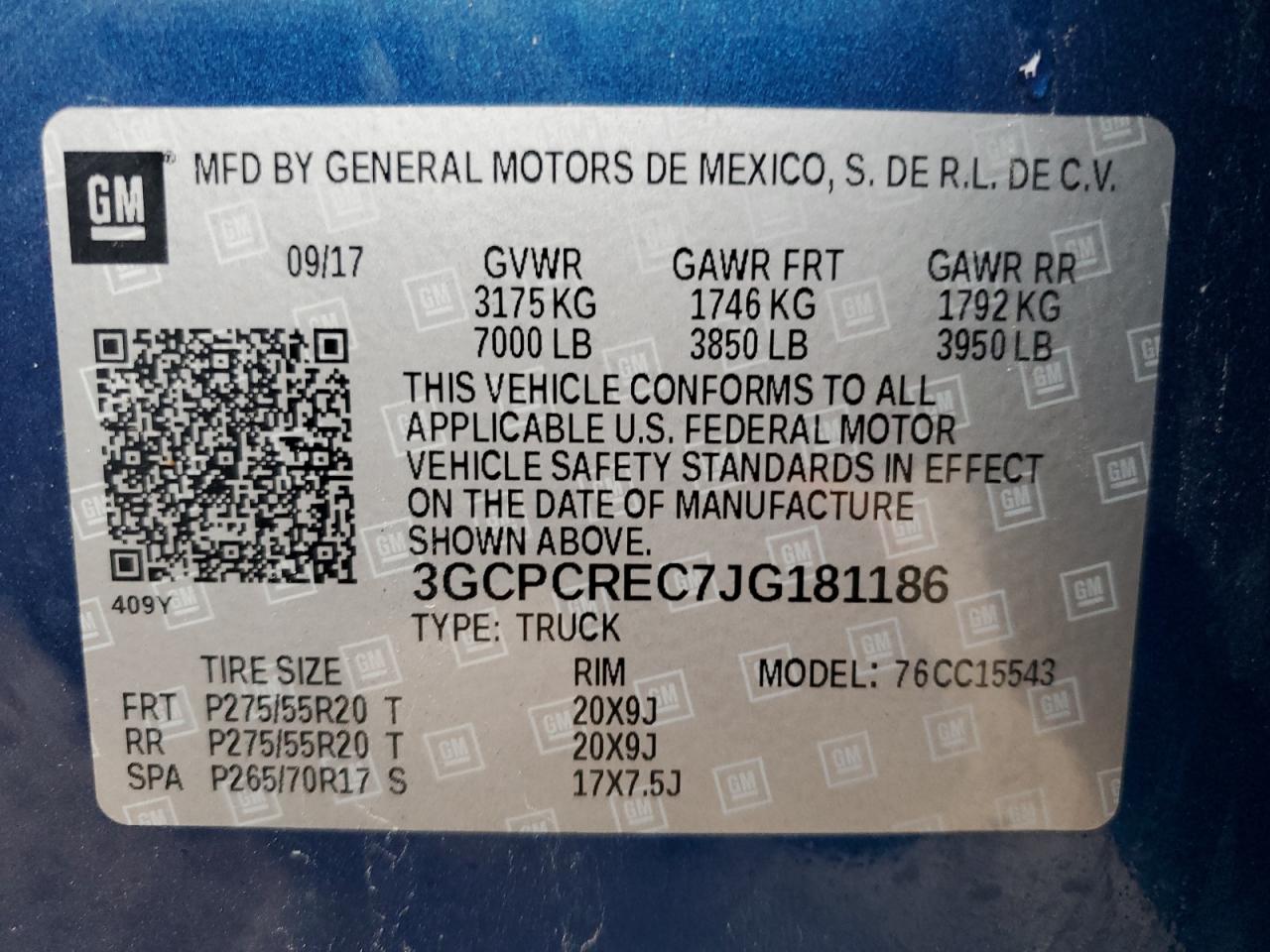 3GCPCREC7JG181186 2018 Chevrolet Silverado C1500 Lt