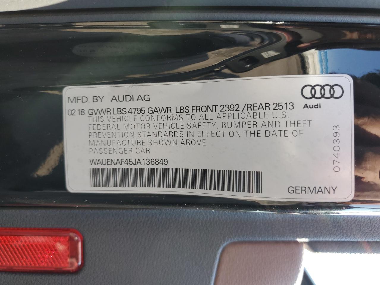 2018 Audi A4 Premium Plus VIN: WAUENAF45JA136849 Lot: 77654414