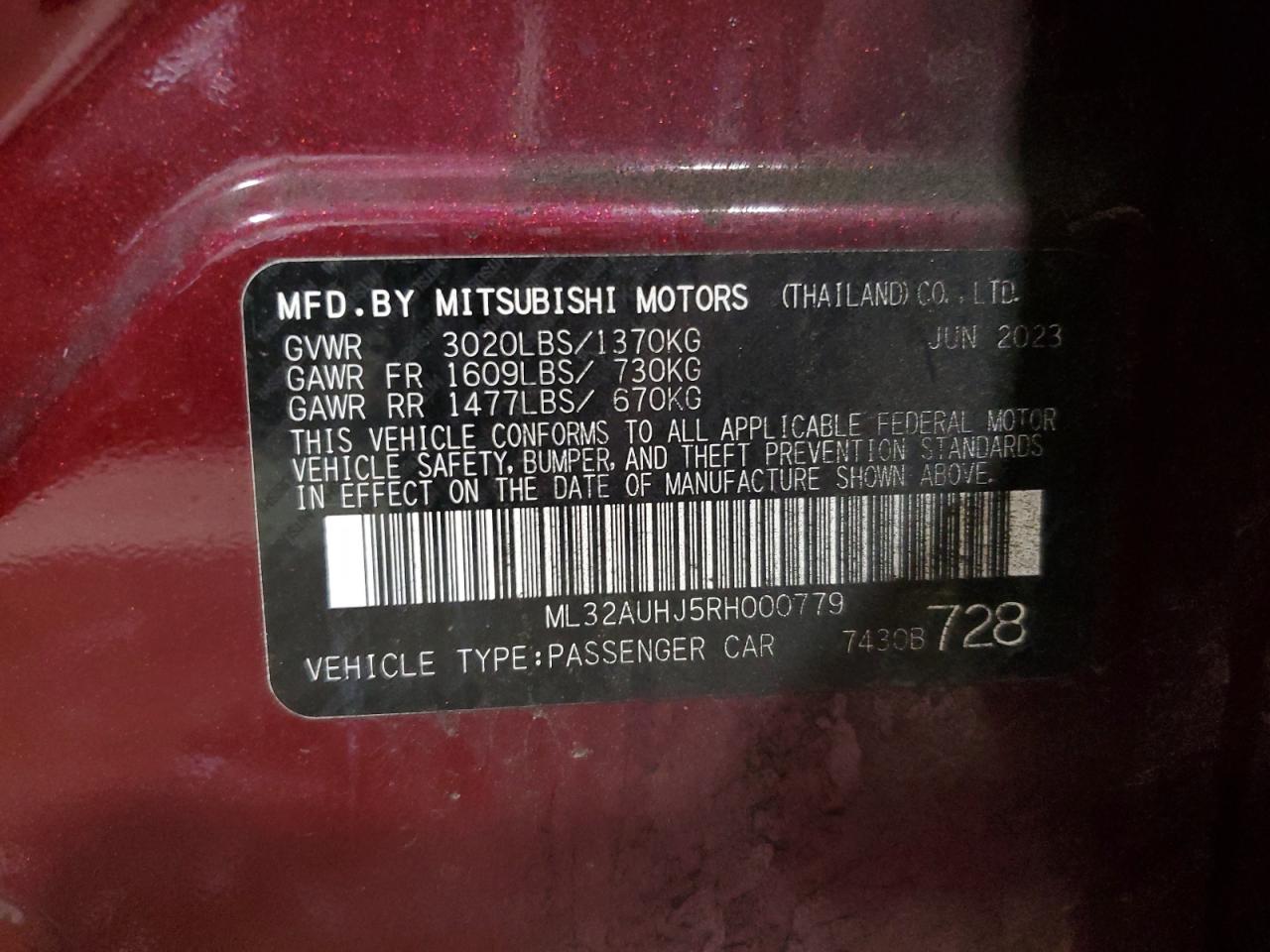 2024 Mitsubishi Mirage Es VIN: ML32AUHJ5RH000779 Lot: 75362824