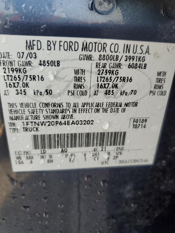 1FTNW20P64EA03202 2004 Ford F250 Super Duty