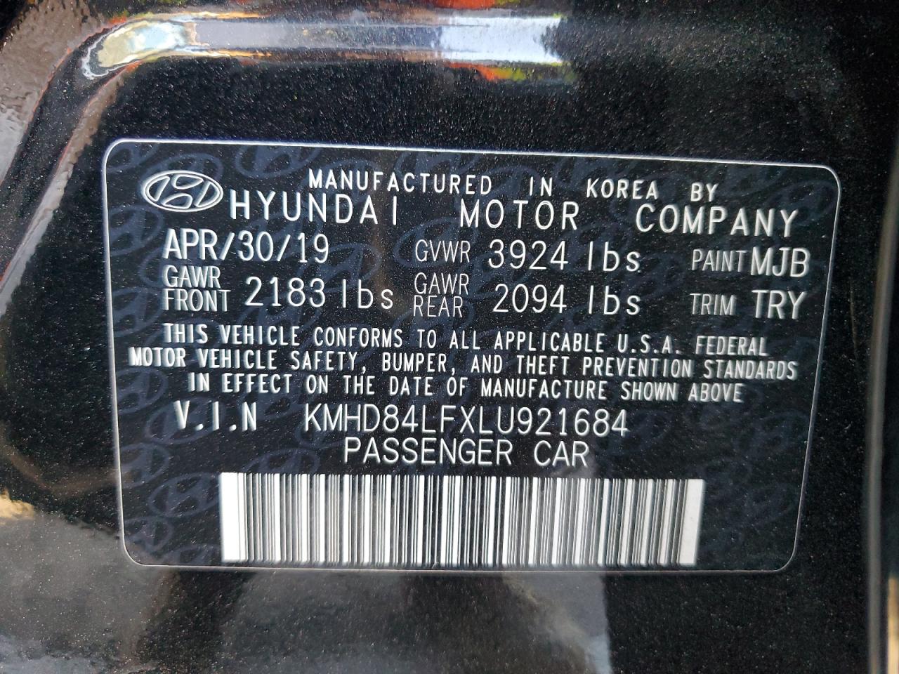 2020 Hyundai Elantra Sel VIN: KMHD84LFXLU921684 Lot: 77149084