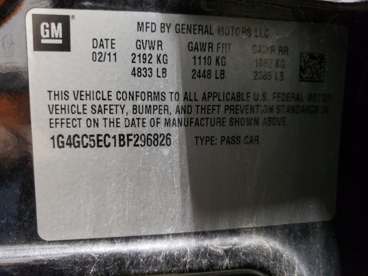 1G4GC5EC1BF296826 2011 Buick Lacrosse Cxl