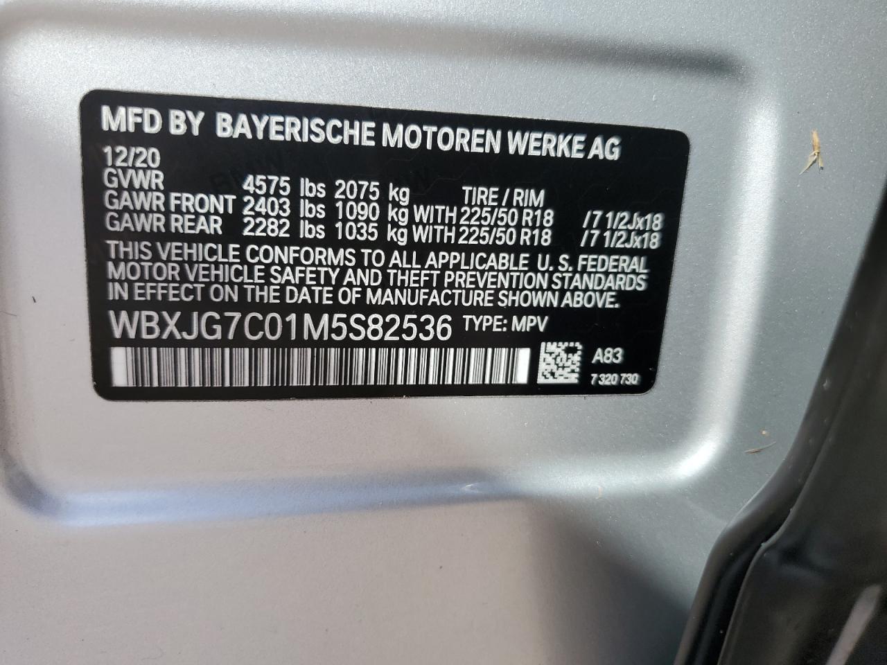 2021 BMW X1 Sdrive28I VIN: WBXJG7C01M5S82536 Lot: 77452904