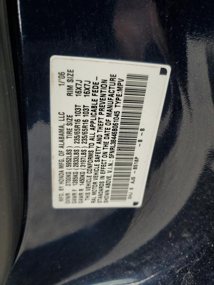 2006 Honda Odyssey Ex VIN: 5FNRL38446B061045 Lot: 73806274