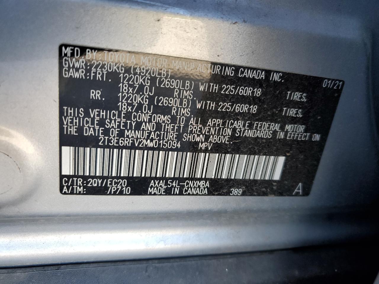 2T3E6RFV2MW015094 2021 Toyota Rav4 Xse