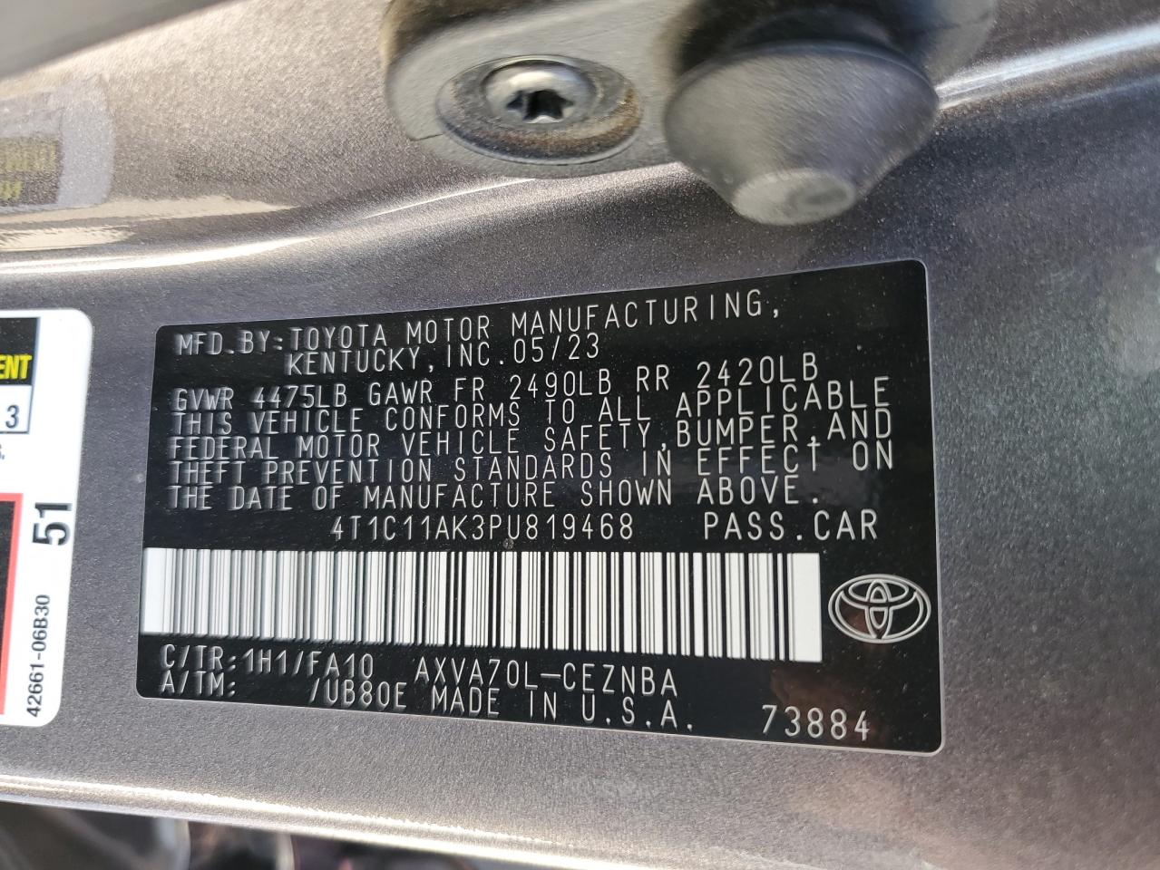 4T1C11AK3PU819468 2023 Toyota Camry Le