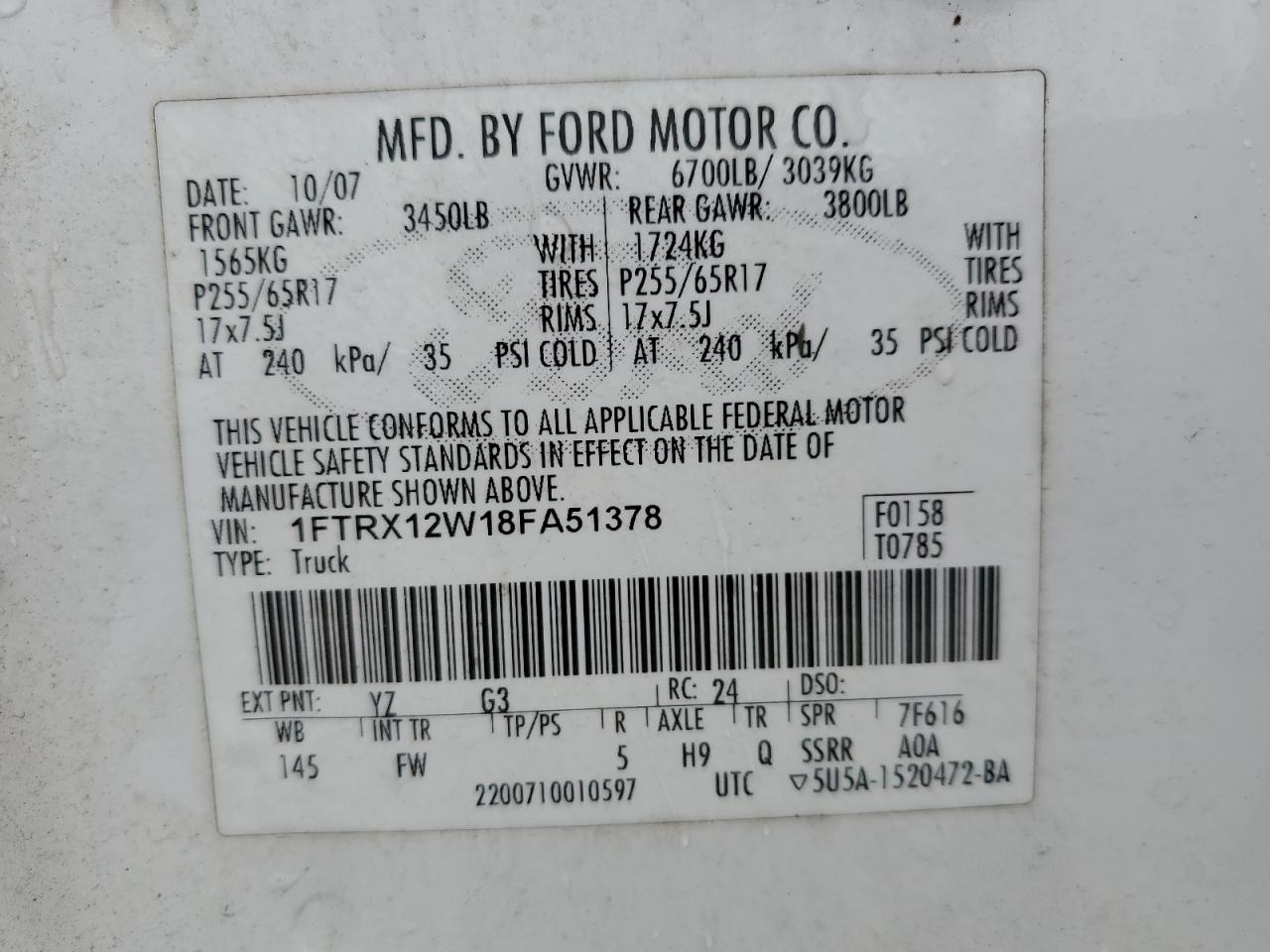 1FTRX12W18FA51378 2008 Ford F150