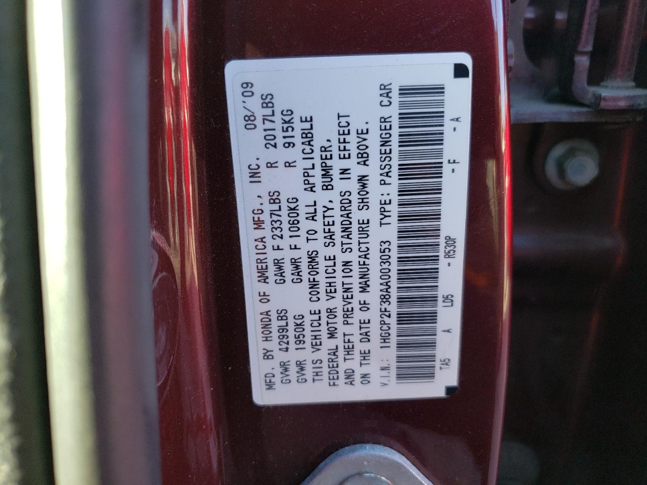 2010 Honda Accord Lx VIN: 1HGCP2F38AA003053 Lot: 76849254