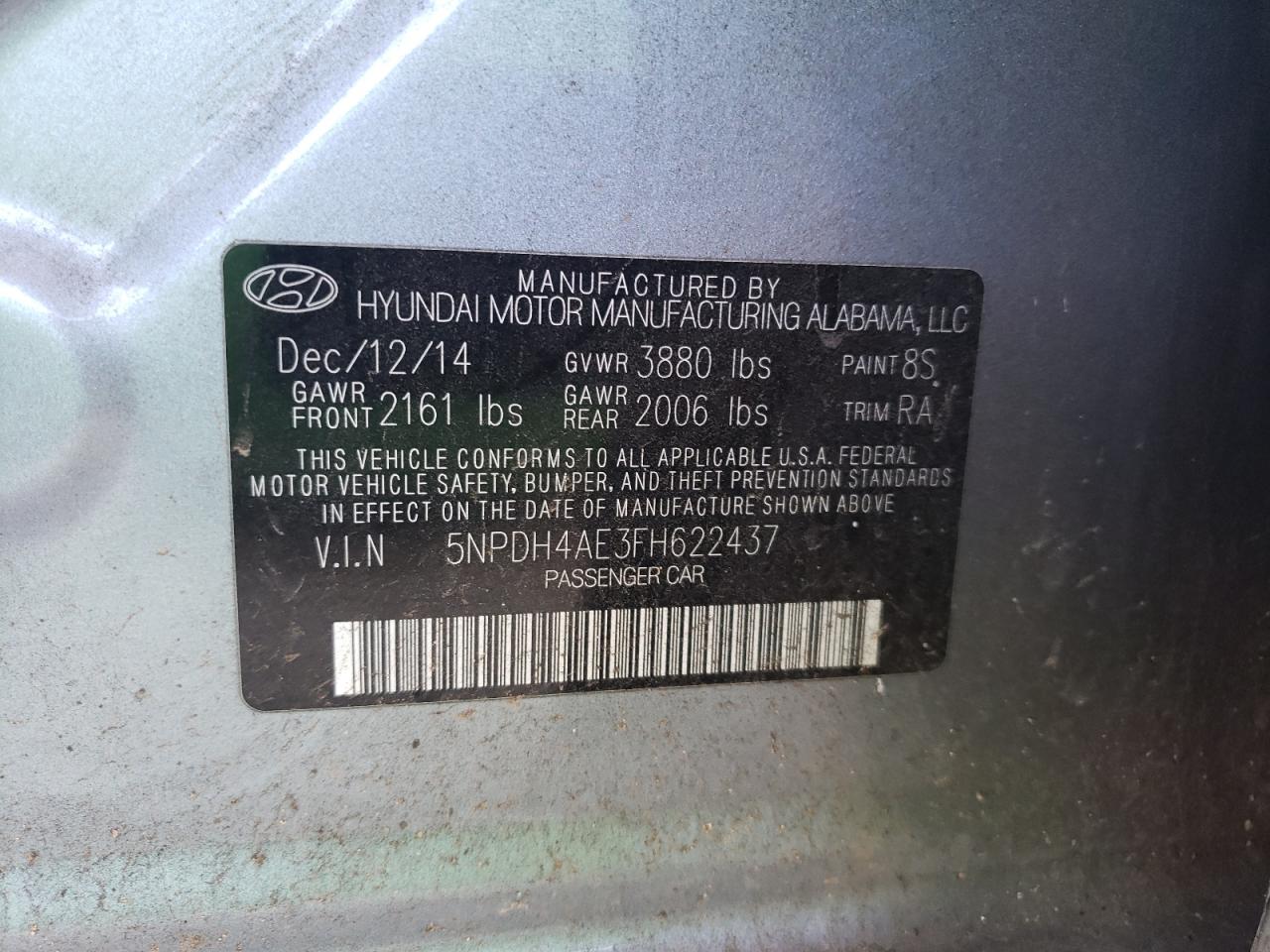 5NPDH4AE3FH622437 2015 Hyundai Elantra Se