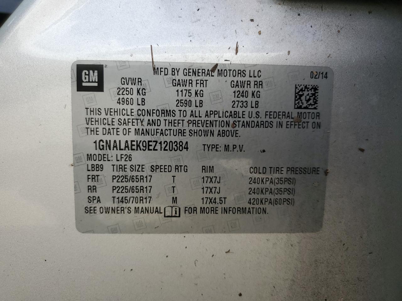 1GNALAEK9EZ120384 2014 Chevrolet Equinox Ls