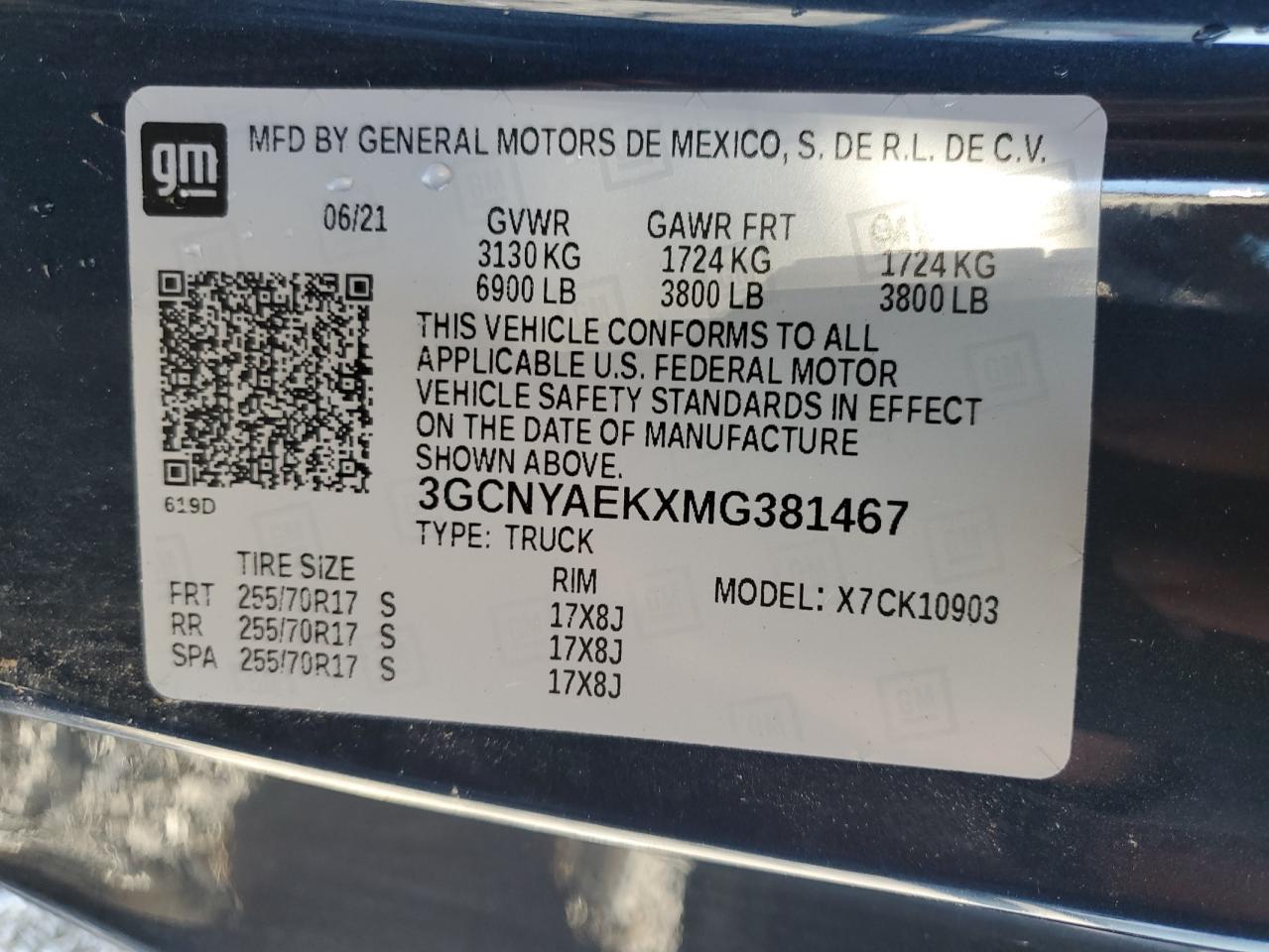 3GCNYAEKXMG381467 2021 Chevrolet Silverado K1500