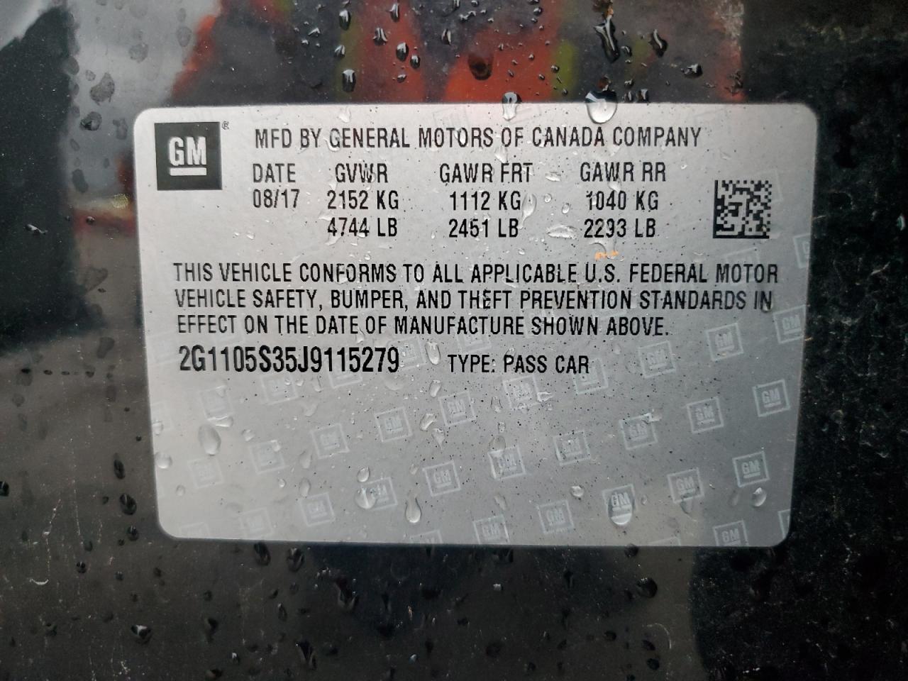 2G1105S35J9115279 2018 Chevrolet Impala Lt