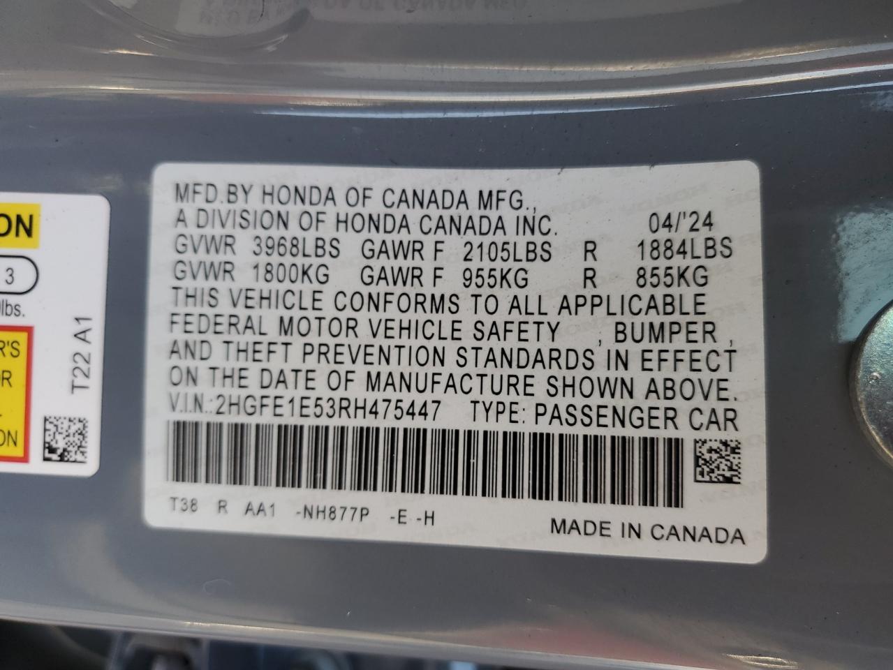 2HGFE1E53RH475447 2024 Honda Civic Si 2HGFE1E53RH475447 2024 Honda Civic Si