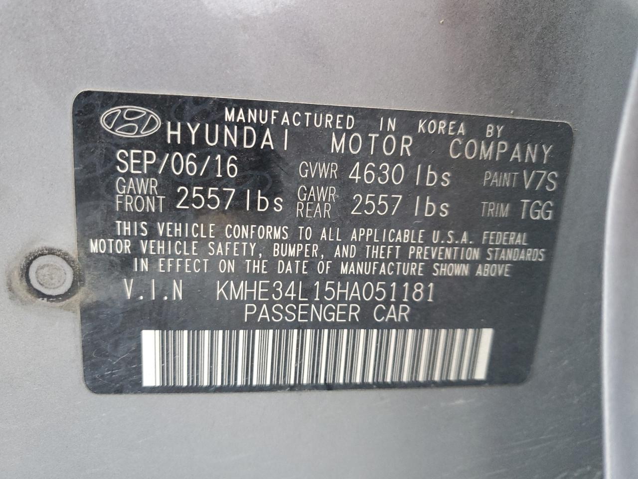 KMHE34L15HA051181 2017 Hyundai Sonata Hybrid