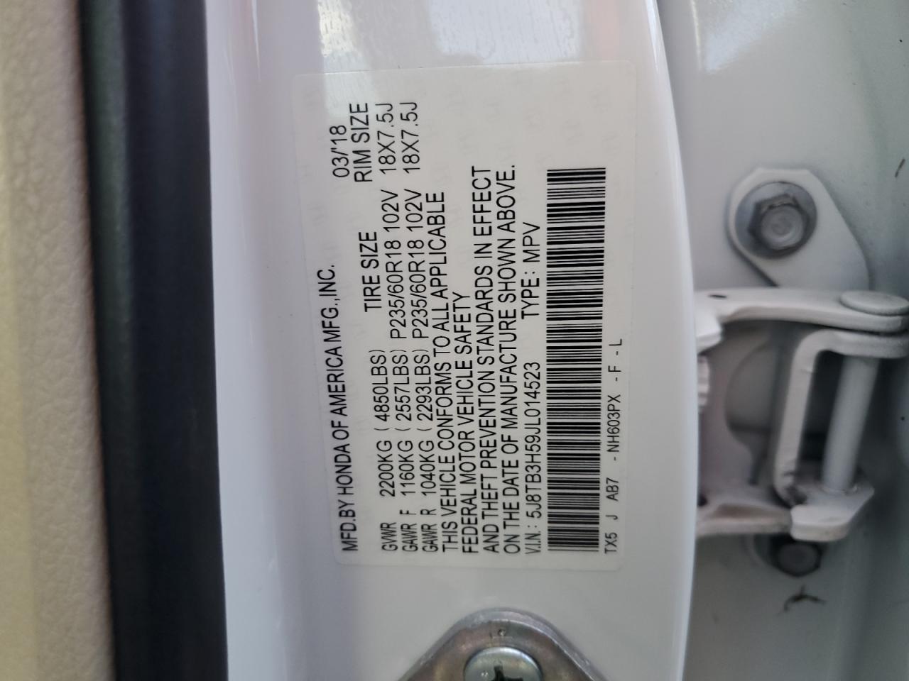 5J8TB3H59JL014523 2018 Acura Rdx Technology