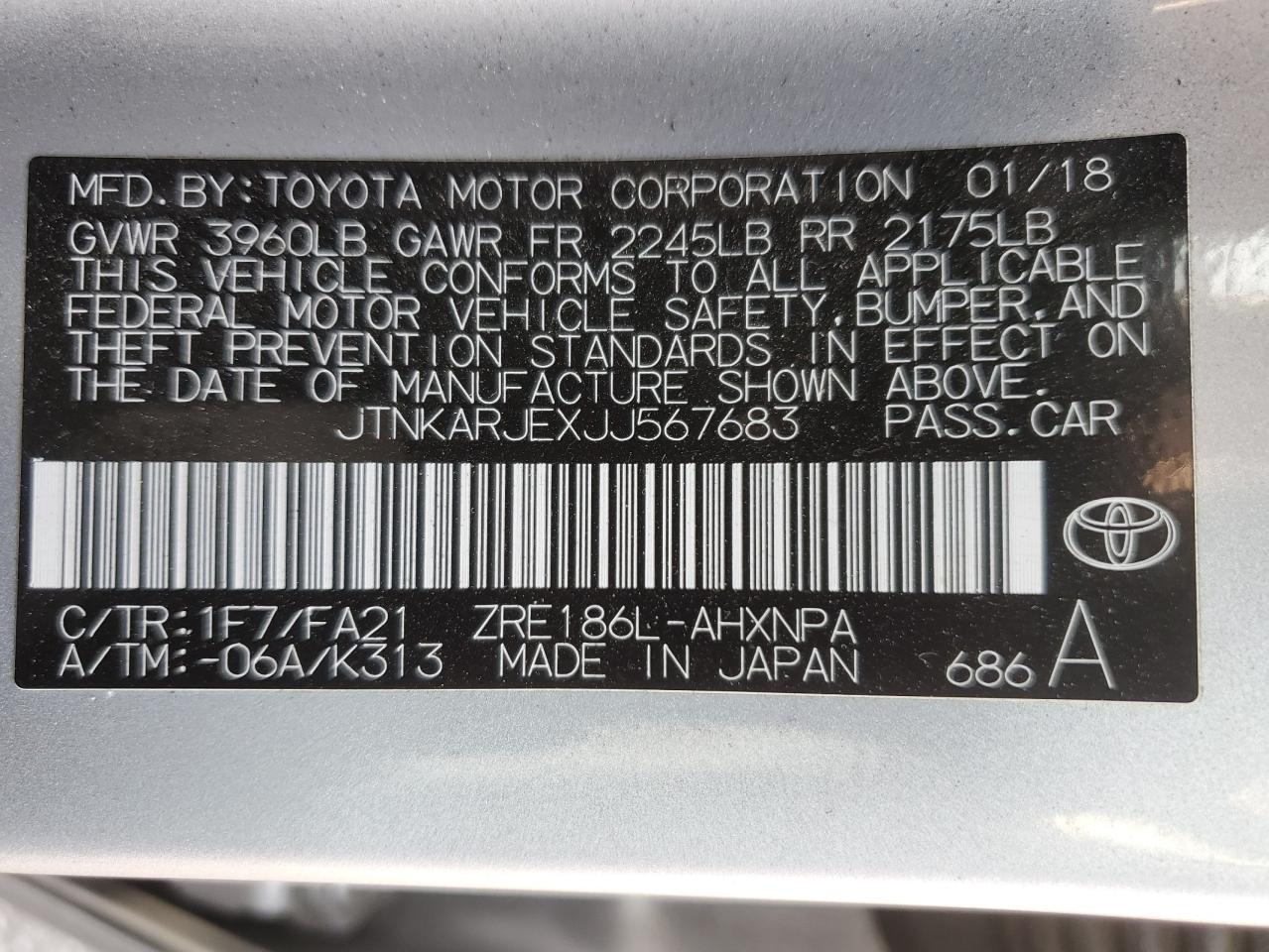 JTNKARJEXJJ567683 2018 TOYOTA COROLLA - Image 14