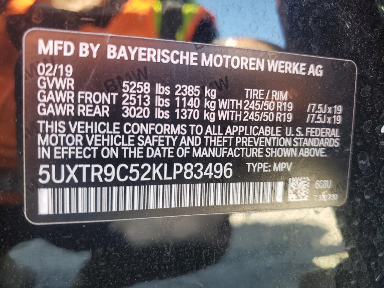 5UXTR9C52KLP83496 2019 BMW X3 xDrive30I