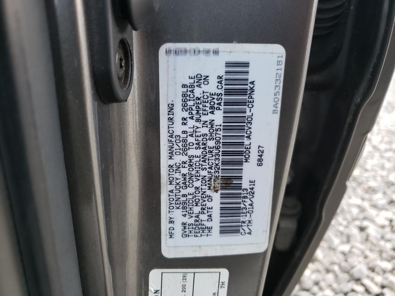 4T1BE32K33U690751 2003 Toyota Camry Le