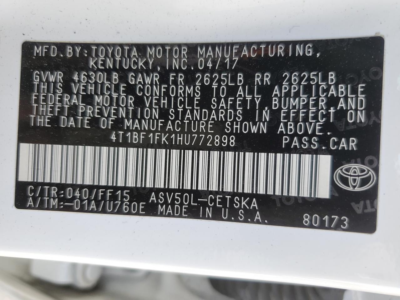 4T1BF1FK1HU772898 2017 Toyota Camry Le