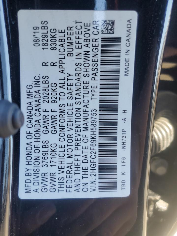 2HGFC2F69KH589753 2019 Honda Civic Lx