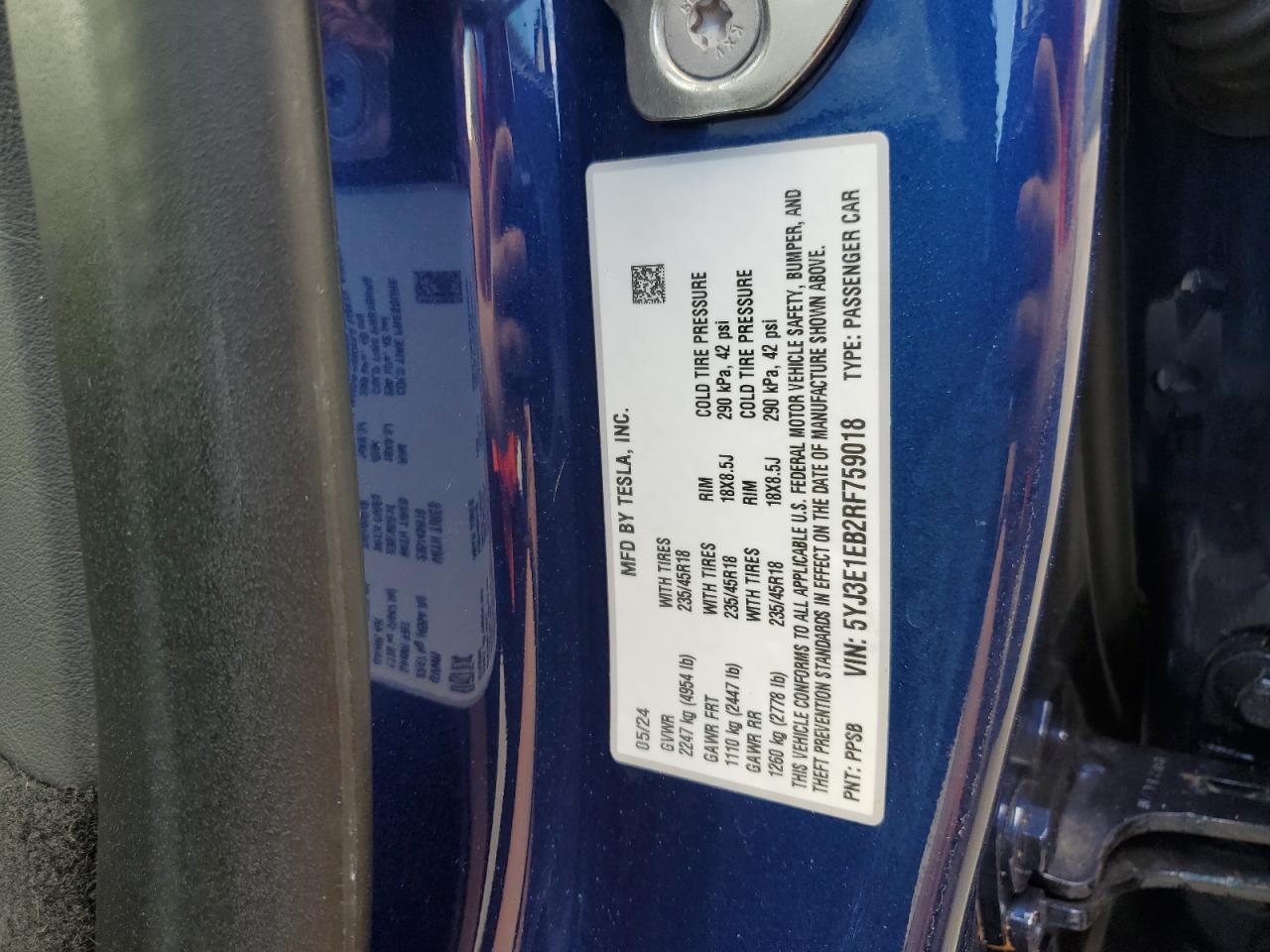 5YJ3E1EB2RF759018 2024 Tesla Model 3