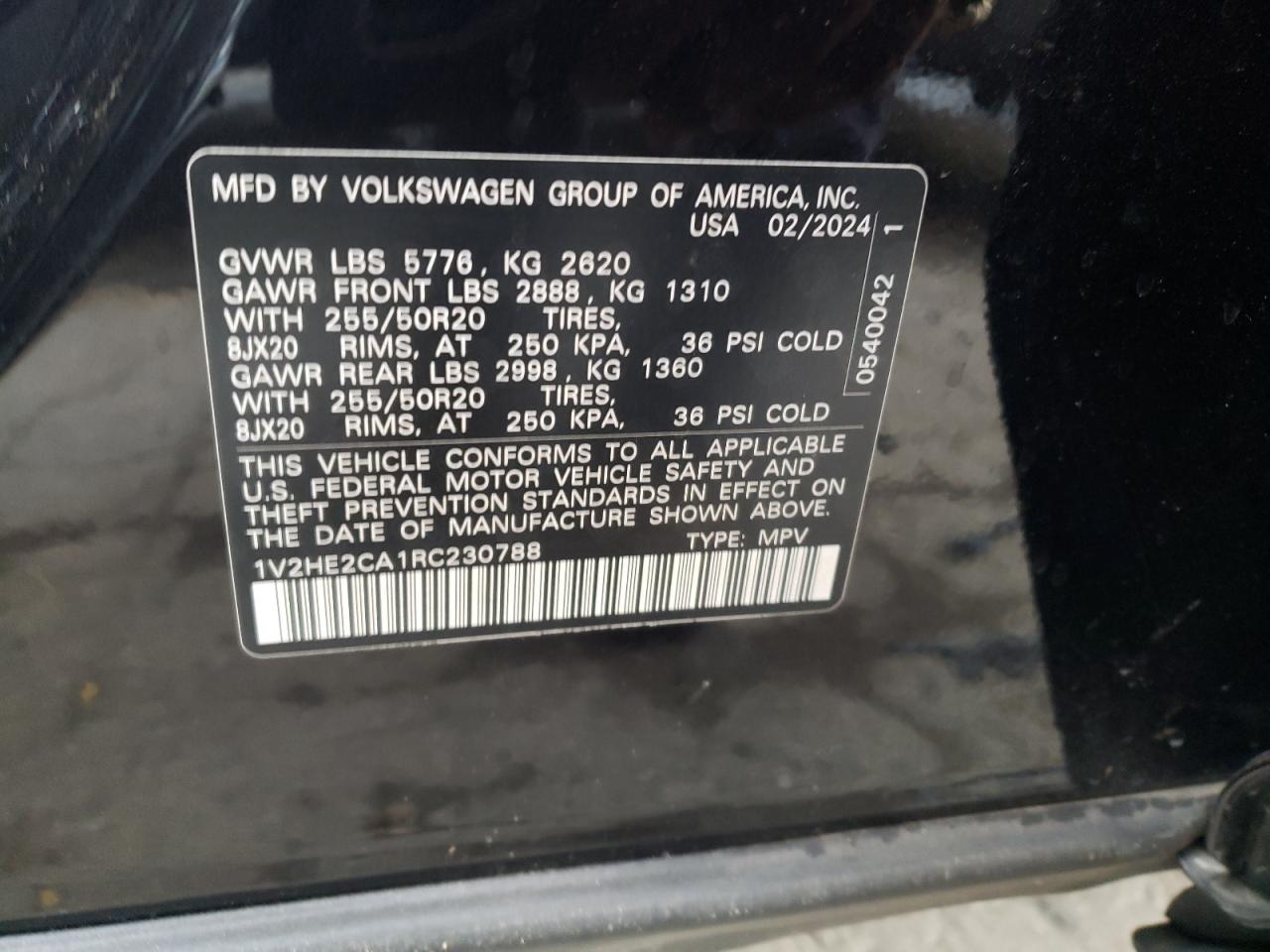 VIN 1V2HE2CA1RC230788 2024 VOLKSWAGEN ATLAS no.13