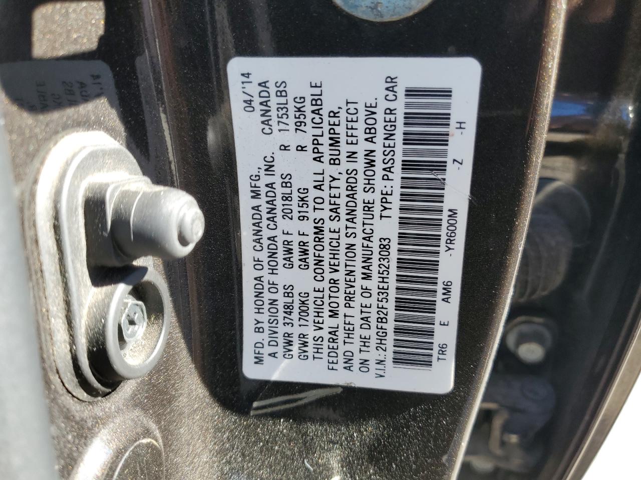 2HGFB2F53EH523083 2014 Honda Civic Lx