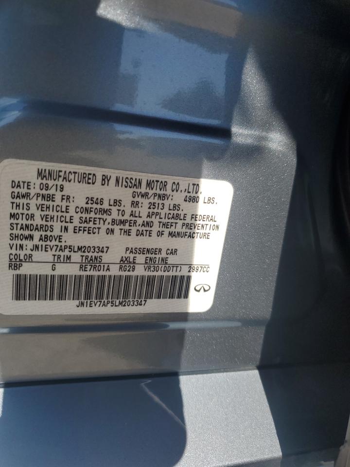 2020 Infiniti Q50 Pure VIN: JN1EV7AP5LM203347 Lot: 75630614