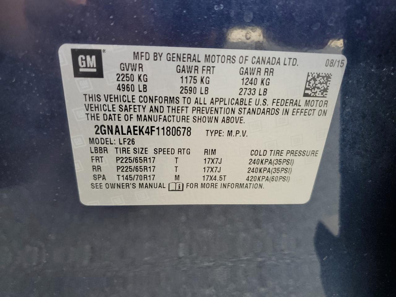 2GNALAEK4F1180678 2015 Chevrolet Equinox Ls