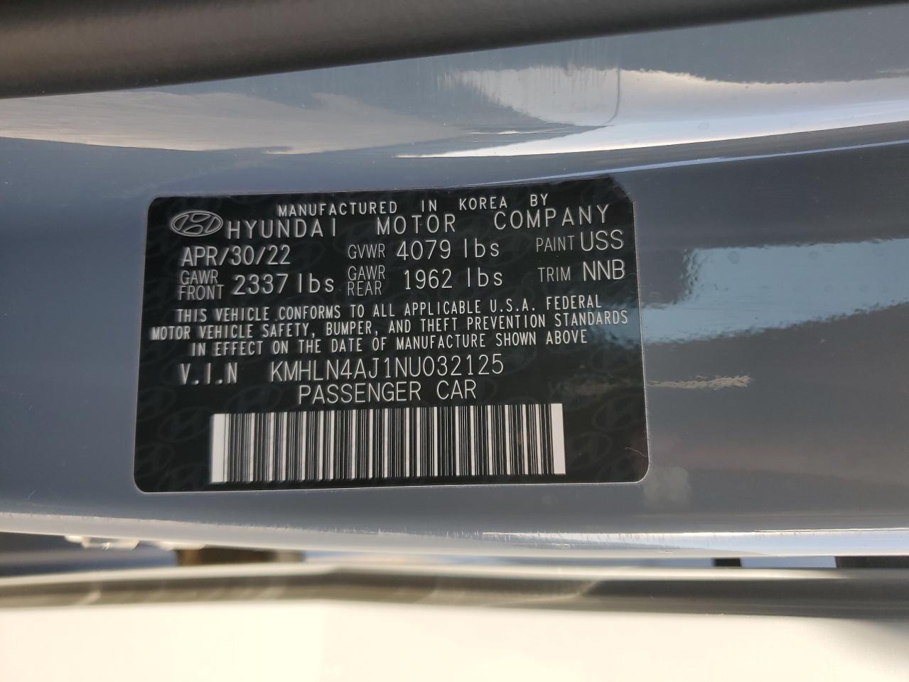 2022 Hyundai Elantra Limited VIN: KMHLN4AJ1NU032125 Lot: 75296484