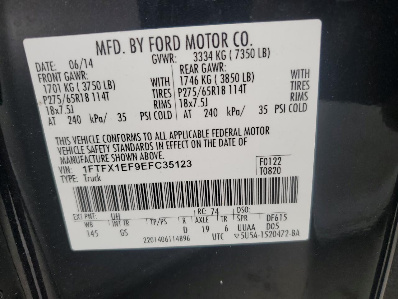 1FTFX1EF9EFC35123 2014 Ford F150 Super Cab