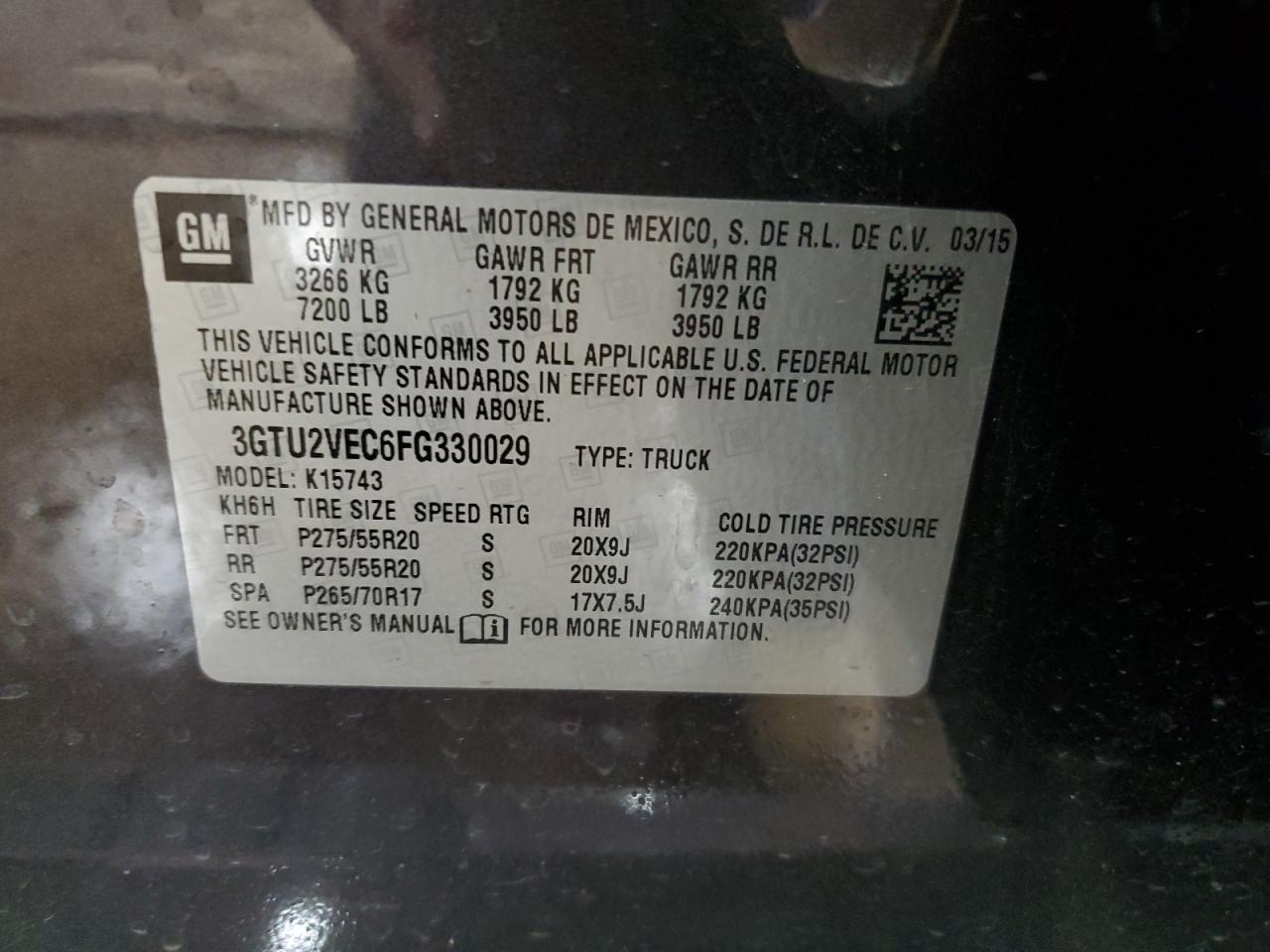 3GTU2VEC6FG330029 2015 GMC Sierra K1500 Slt