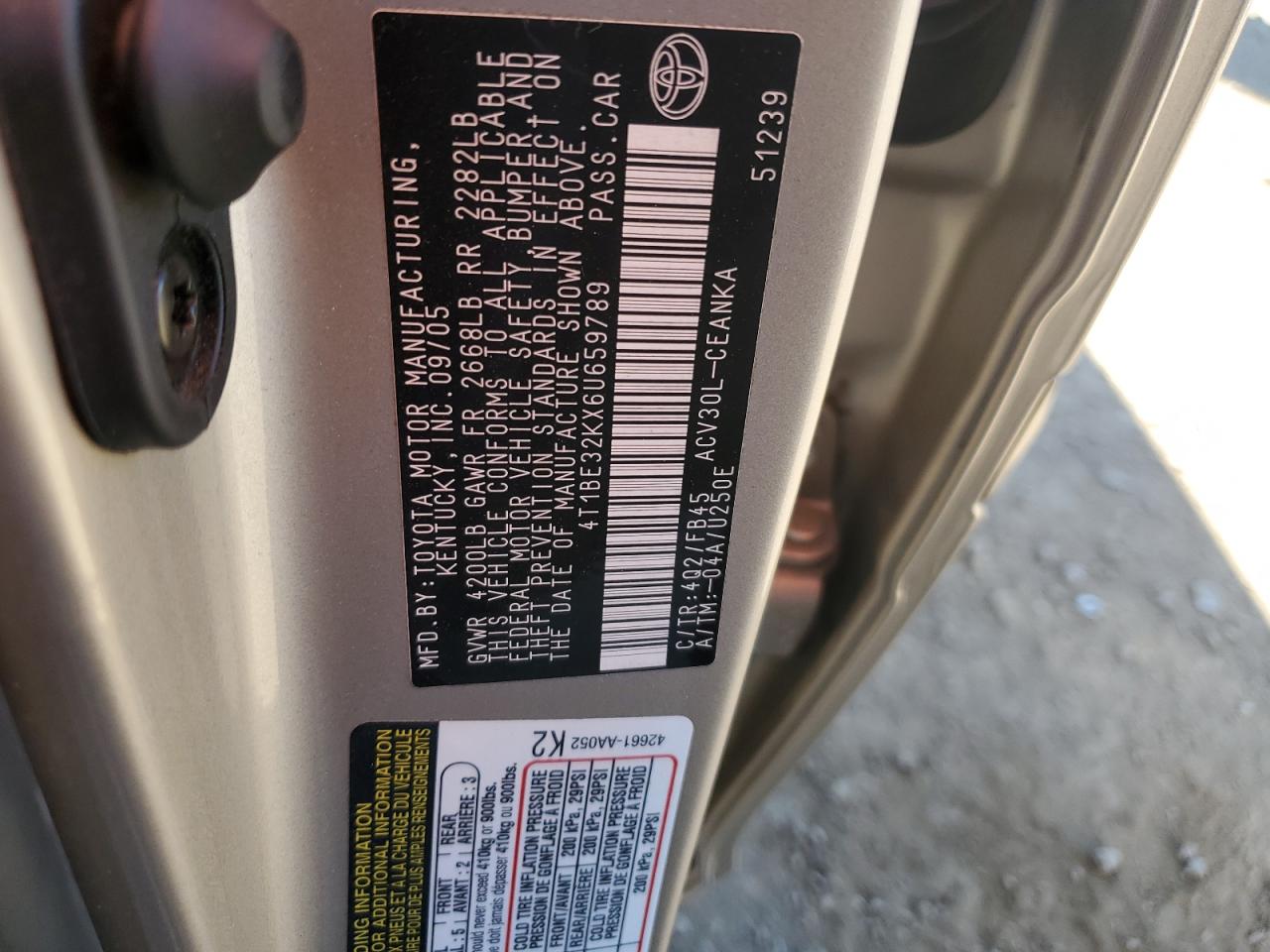 4T1BE32KX6U659789 2006 Toyota Camry Le