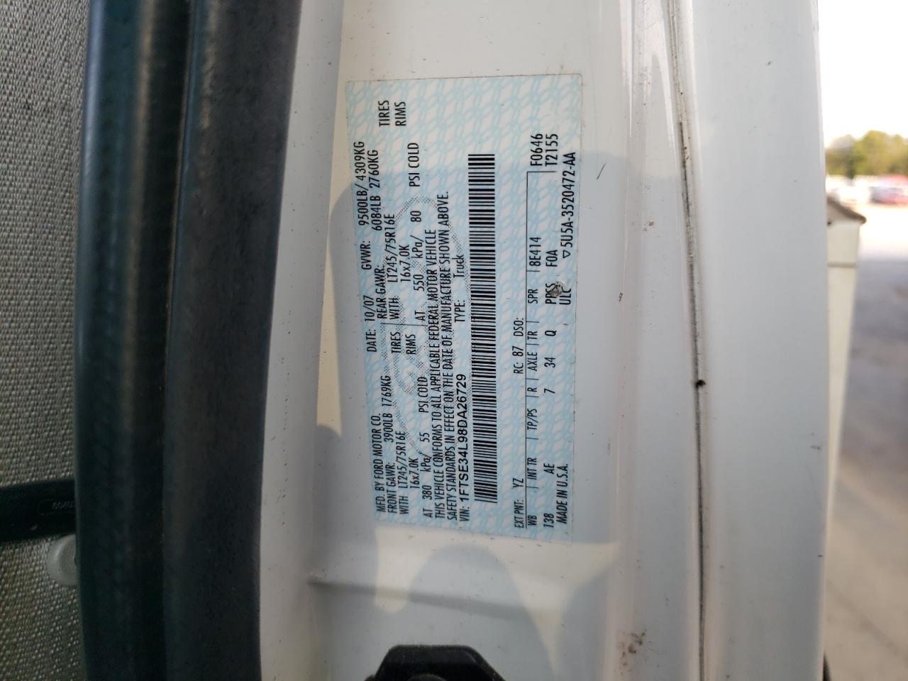 2008 Ford Econoline E350 Super Duty Van VIN: 1FTSE34L98DA26729 Lot: 76073614