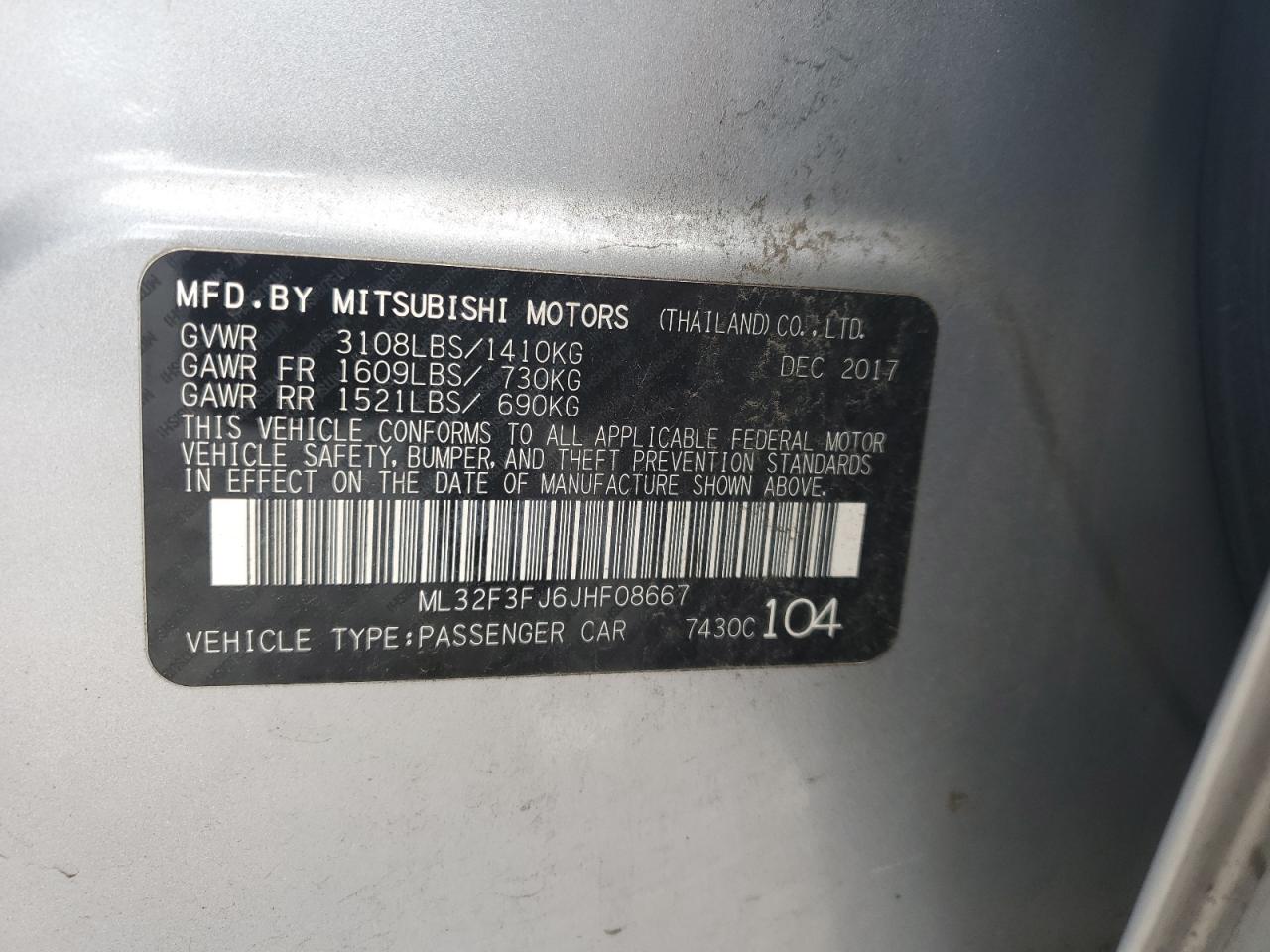 2018 Mitsubishi Mirage G4 Es VIN: ML32F3FJ6JHF08667 Lot: 76159764