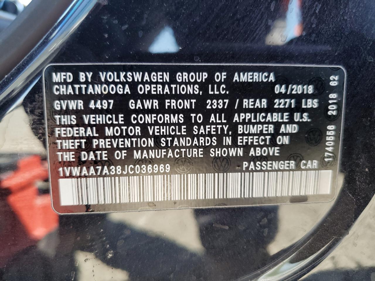 1VWAA7A38JC036969 2018 Volkswagen Passat S