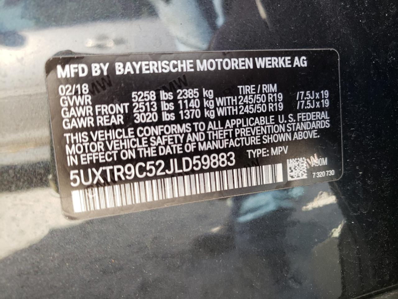 5UXTR9C52JLD59883 2018 BMW X3 xDrive30I