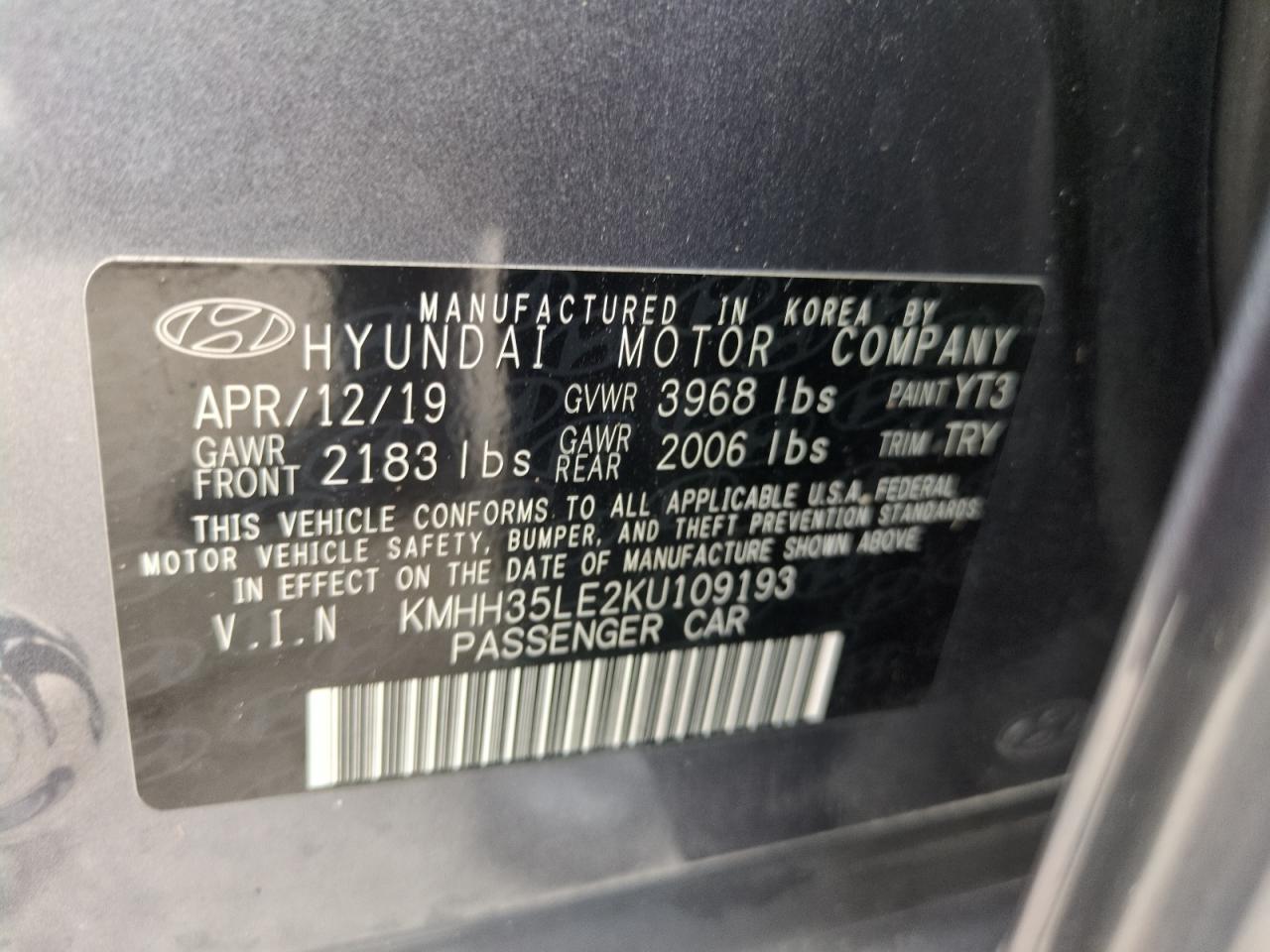 KMHH35LE2KU109193 2019 HYUNDAI ELANTRA - Image 13