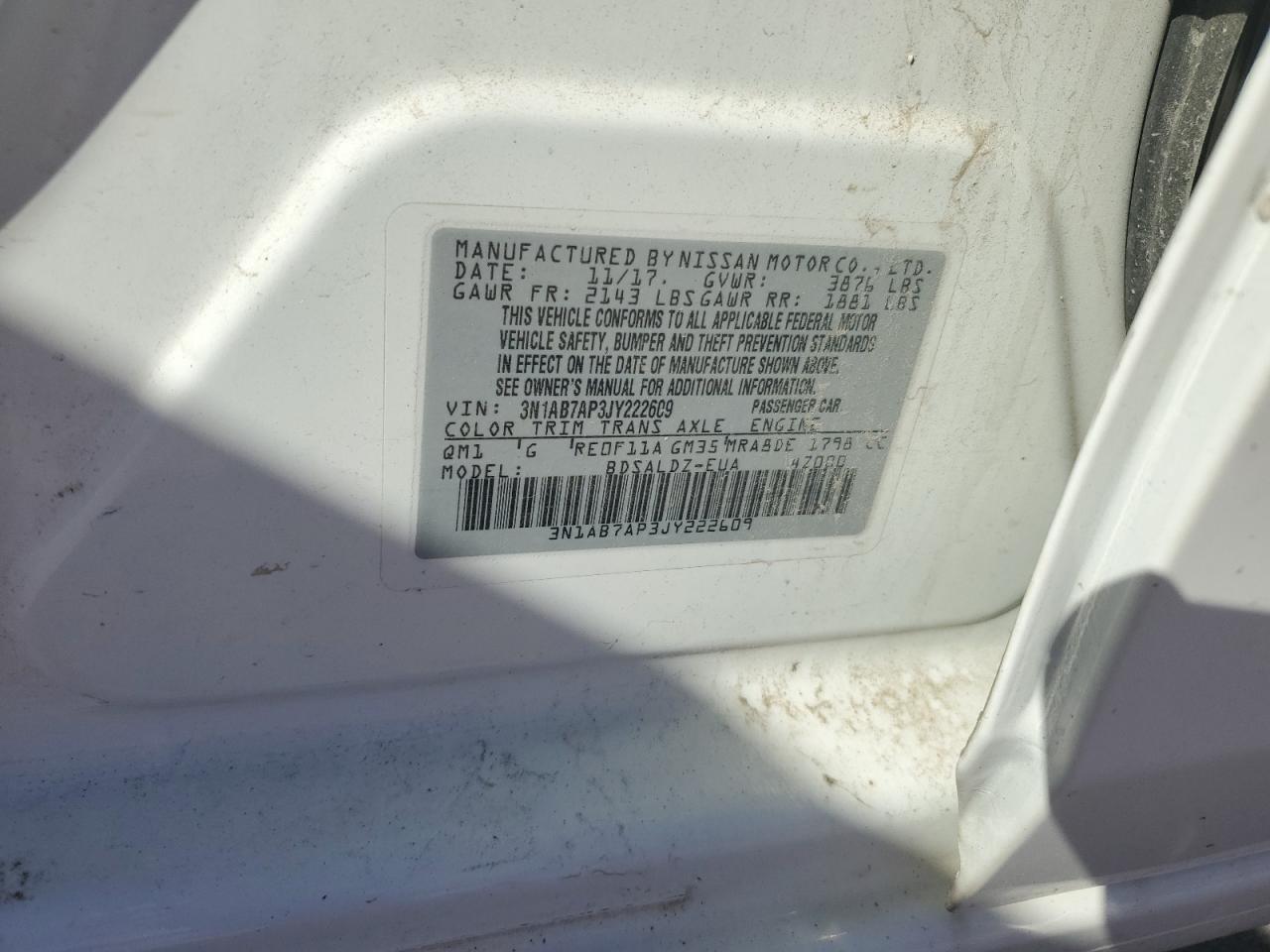 2018 Nissan Sentra S VIN: 3N1AB7AP3JY222609 Lot: 75266364