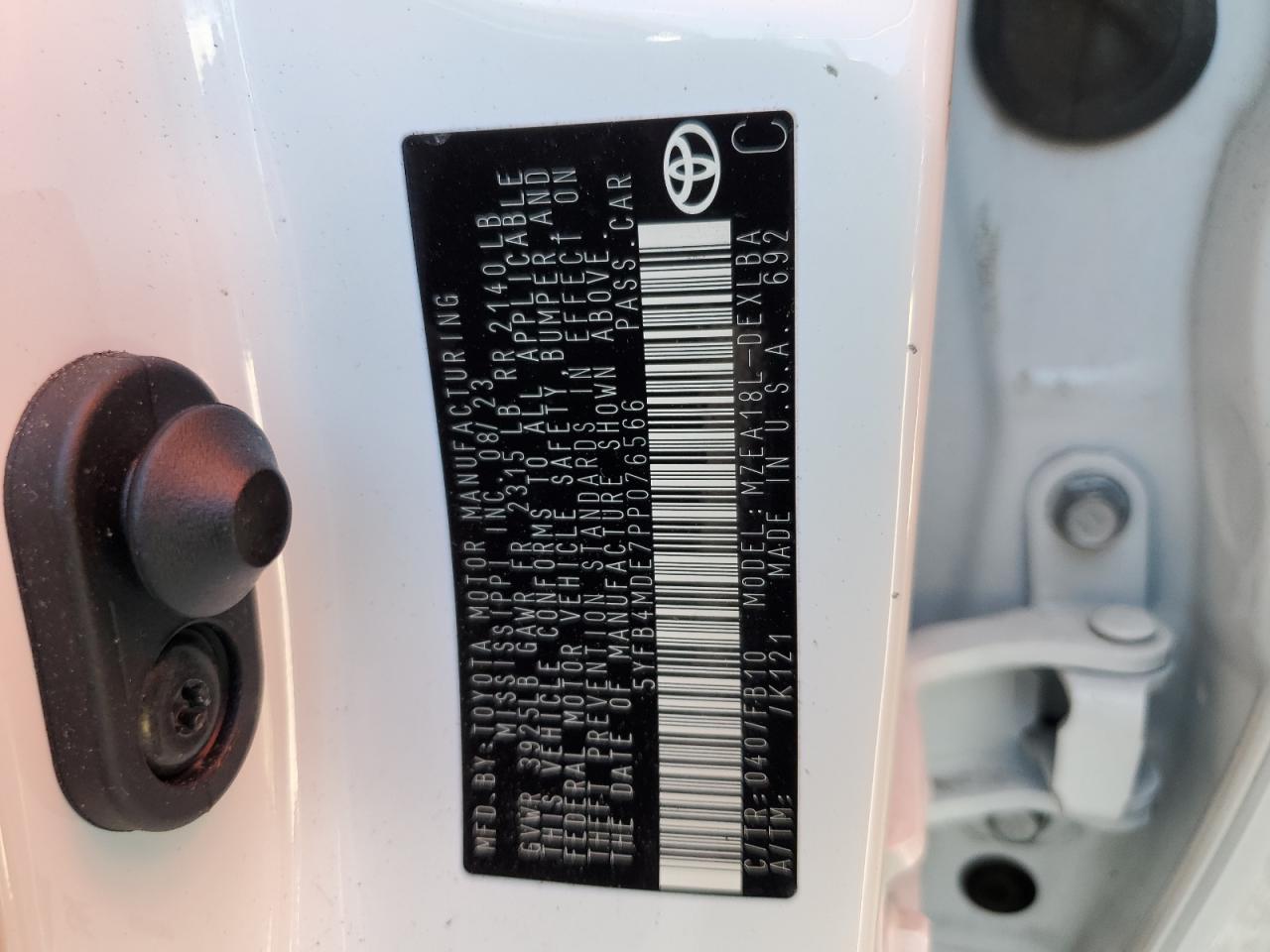 2023 Toyota Corolla Le VIN: 5YFB4MDE7PP076566 Lot: 76305864