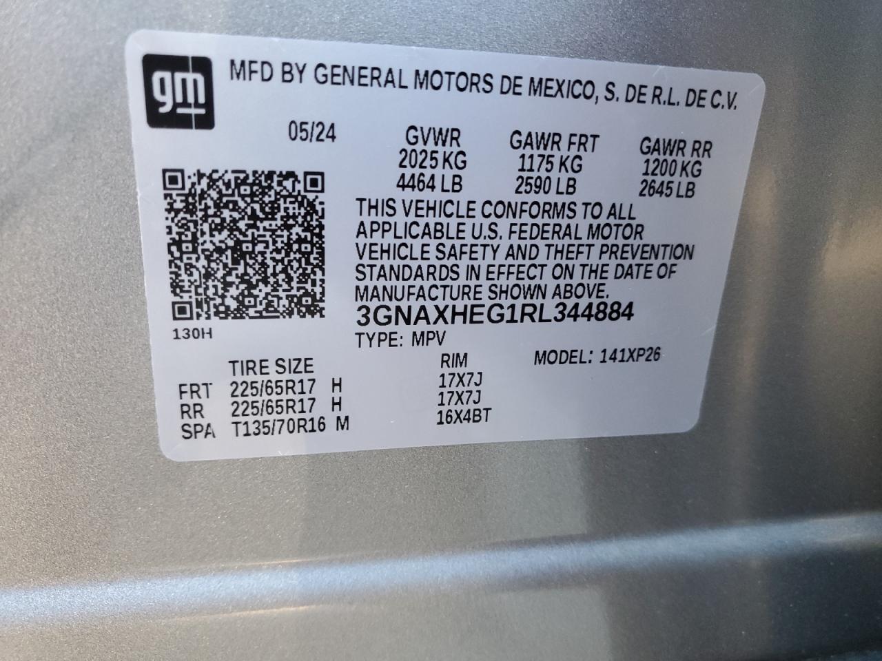 2024 Chevrolet Equinox Ls VIN: 3GNAXHEG1RL344884 Lot: 74510424