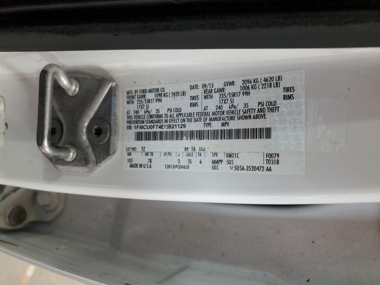 1FMCU0F74EUB21129 2014 Ford Escape S