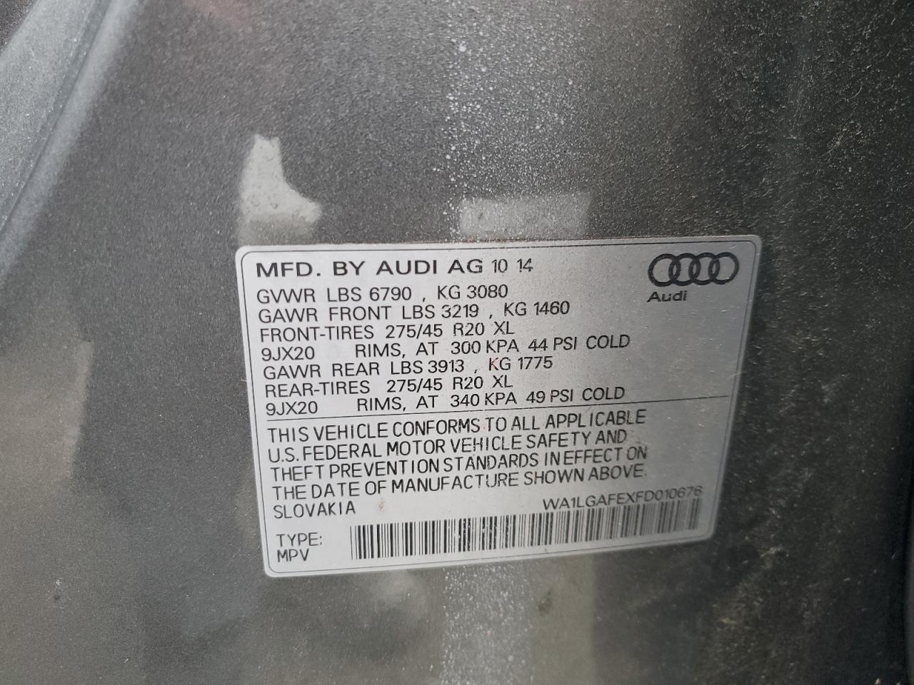 WA1LGAFEXFD010676 2015 Audi Q7 Premium Plus