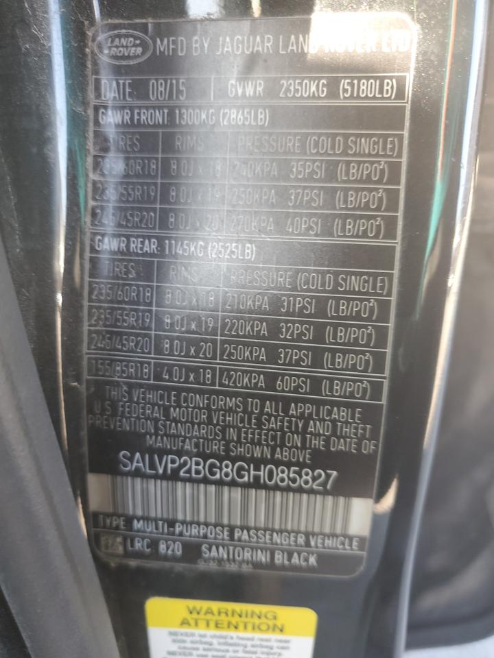 2016 Land Rover Range Rover Evoque Se VIN: SALVP2BG8GH085827 Lot: 73173724