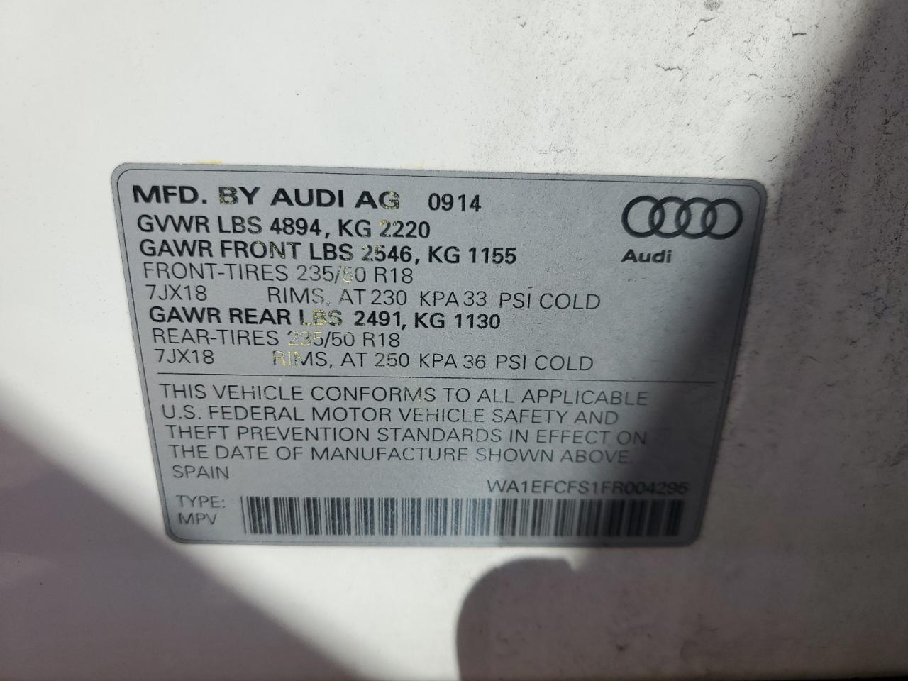 2015 Audi Q3 Premium Plus VIN: WA1EFCFS1FR004295 Lot: 74116974