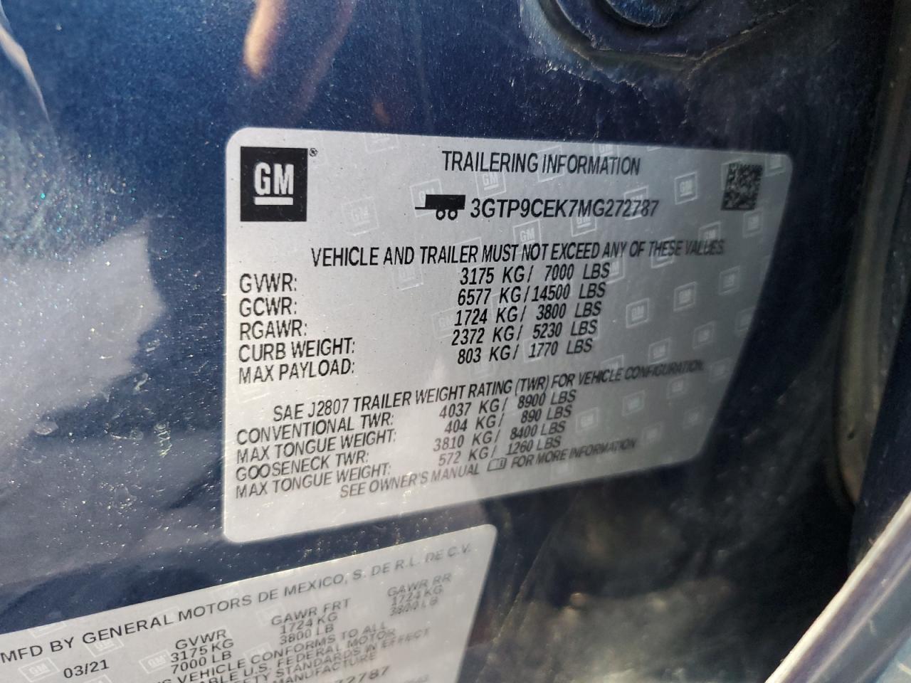 3GTP9CEK7MG272787 2021 GMC Sierra K1500 Elevation